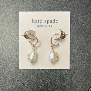 Kate Spade Gold and White Pearl Drop Earrings